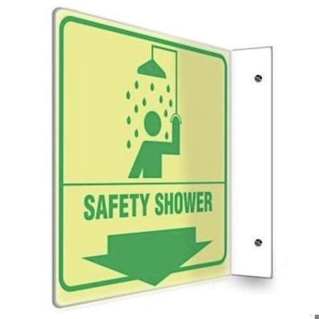 Accuform Safety SHOWER ARROW DOWN, Glow Plastic, 8 in x 8 in, Wall Mount PSP978